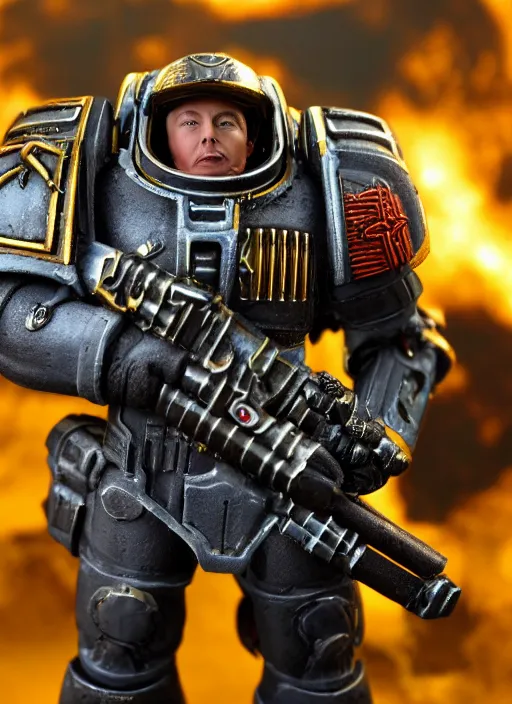 Image similar to 8 0 mm resin detailed miniature of elon musk as a warhammer 4 0 k space marine general, product introduction photos, 4 k, full body,