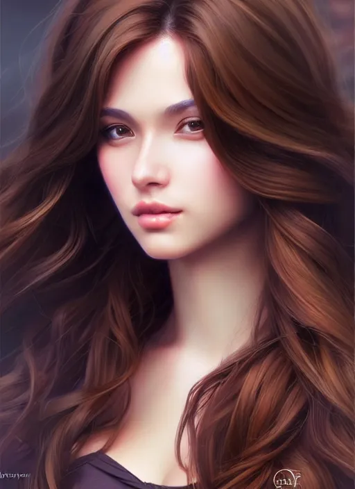 Image similar to a gorgeous female with long brown hair in the style of stefan kostic, realistic, full body shot, wide angle, sharp focus, 8 k high definition, insanely detailed, intricate, elegant, art by stanley lau and artgerm, floating embers