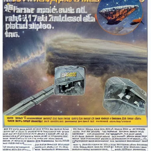 Prompt: newspaper advertisement for asteroid mining equipment