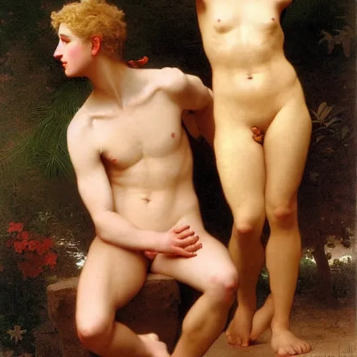 Image similar to Painting of a blond male Venus Apollo. Art by william adolphe bouguereau. During golden hour. Extremely detailed. Beautiful. 4K. Award winning.