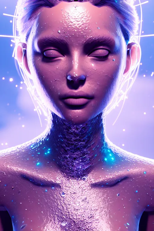 Image similar to a beautiful girl from whose body mineral crystals grow, biopunk, in full growth, magical crystals, smoky crystals, translucent crystals, luminous sparkling crystals, many details, 3 d, cinematic, hyper realism, high detail, octane render