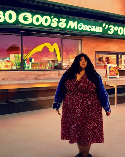 Prompt: film still of obese 3 0 0 - pound zendaya at mcdonald's, vibrant high contrast, octane, arney freytag, cinematic, portrait, backlit, rim lighting, 8 k