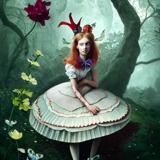 Image similar to portrait of alice in wonderland, by ray caesar and vincent callebaut and sandra chevrier, trending on artstation hq, deviantart, pinterest, 4 k uhd image