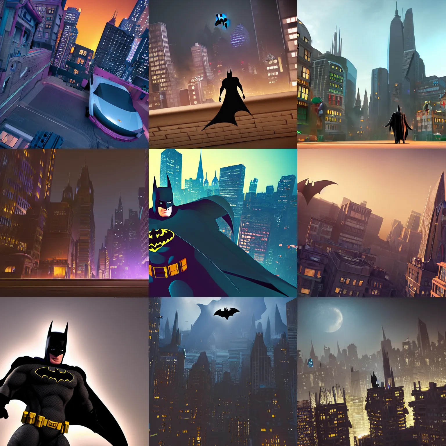 Prompt: batman in the style of pixar, city background, 3 d render, cinematic lighting, volumetric lighting, octane render