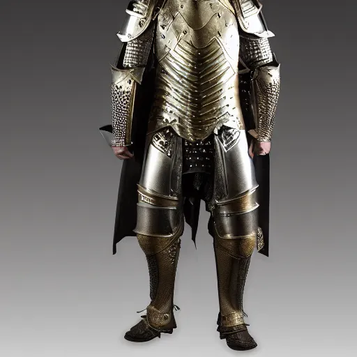 Prompt: lord of the rings king portrait weta workshop suit of armor, gondor, intricate medieval armor, gold trim, alexandre cabanel