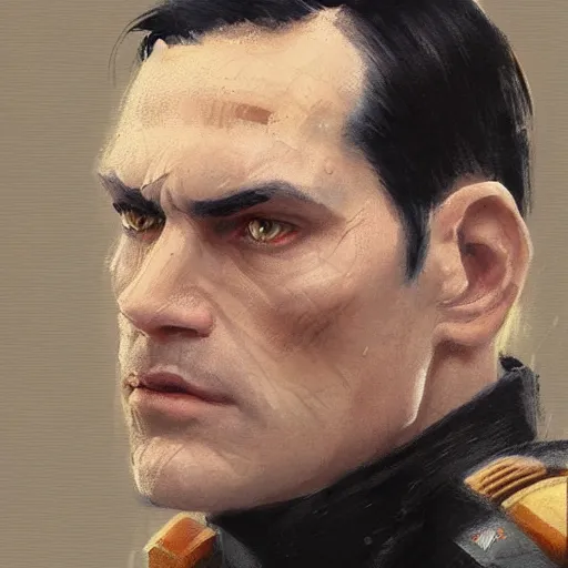 Image similar to portrait of a man by greg rutkowski, great admiral thrawn, short black hair in military style, tall, star wars expanded, universe, he is about 5 0 years old, wearing white colored imperial admiral uniform, artstation hq