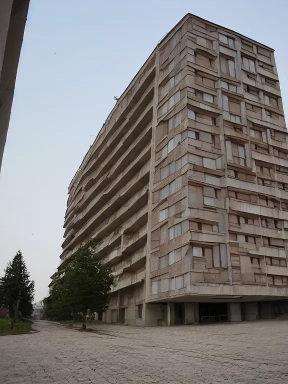 Image similar to soviet apartment building, photo, one object, front side view