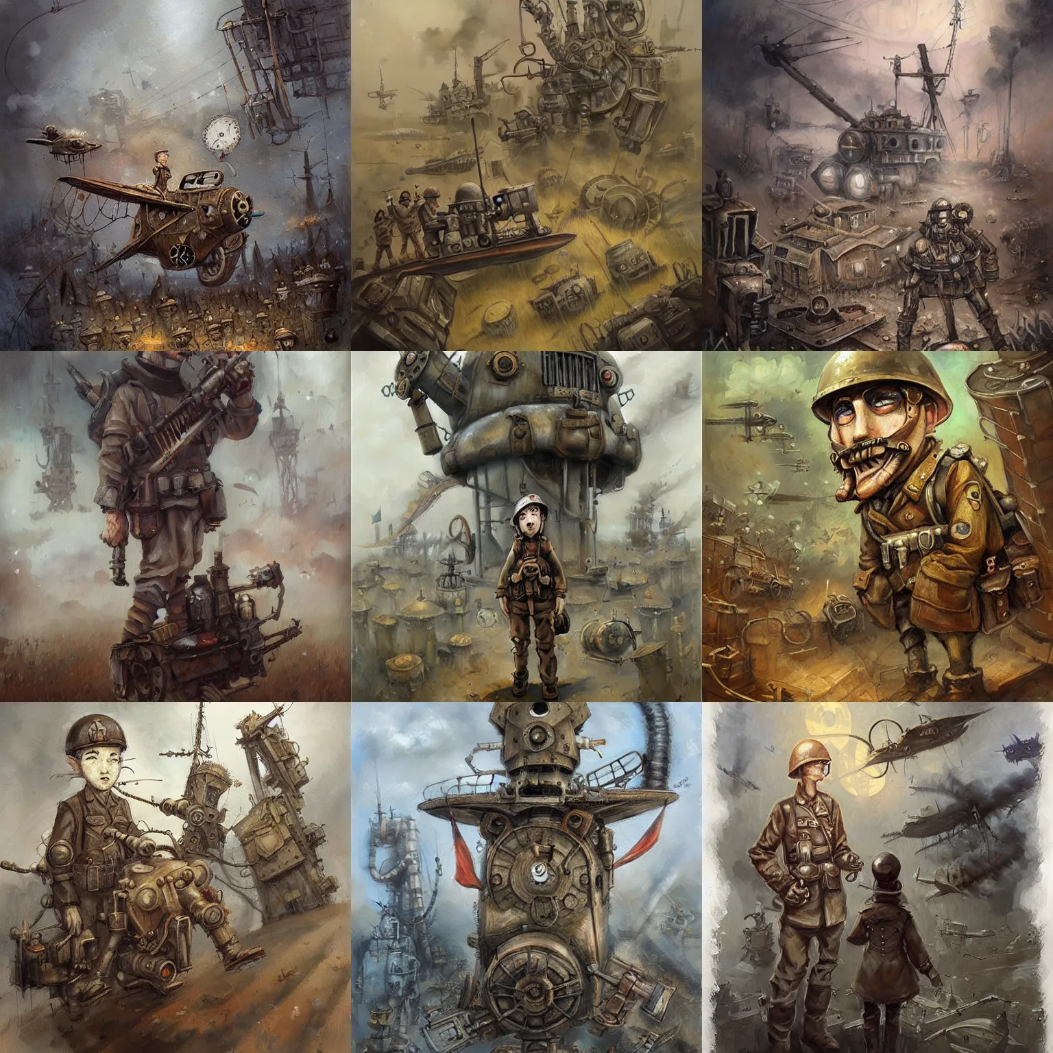 Image similar to wwii, steampunk, oil painting. by tony sandoval