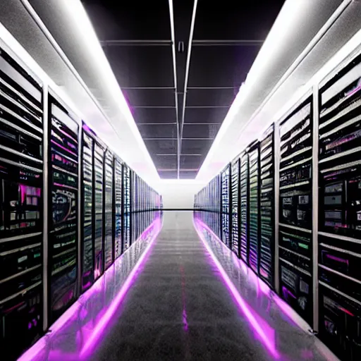 Image similar to synthwave server room, eerie, dark, very dark, movie still