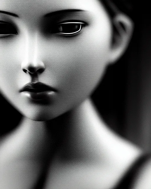 Image similar to black and white dreamy young beautiful female artificial intelligence, cinematic, rim light, bokeh, photo - realistic, elegant, high detail, 8 k, masterpiece, iris van herpin, yoji shinkawa, photo taken in 1 9 3 0