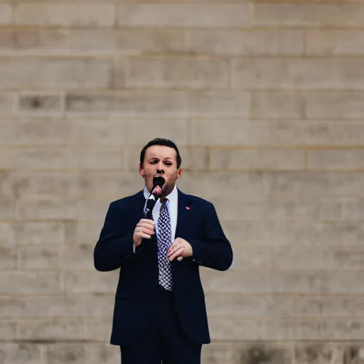 Image similar to a fox animal dressed in a suit giving a presidential speech, 8 5 mm f / 1. 4