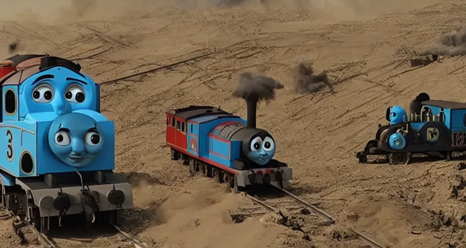 Image similar to still frame of Thomas the Tank Engine in MAD MAX: FURY ROAD (2015)