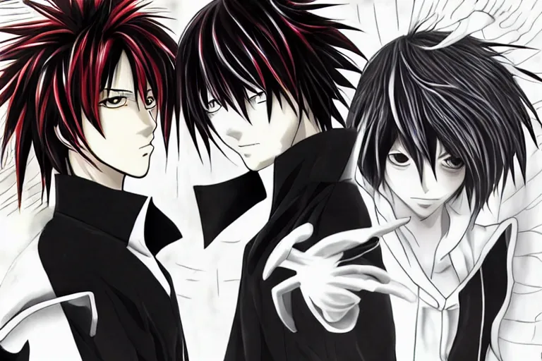 Prompt: two Anime Handsome Man,L Lawliet,Death Note