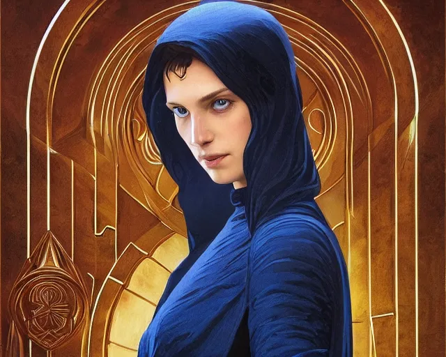 Image similar to portrait of saint alia atreides of the knife, blue eyes, eyes of the ibad, dune, science fiction, frank herbert, intricate, elegant, highly detailed, digital painting, artstation, concept art, sharp focus, illustration, art by artgerm and greg rutkowski and alphonse mucha