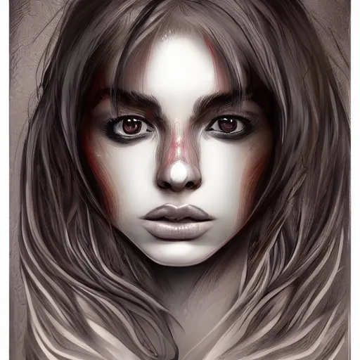 Image similar to artistic drawing of beautiful female face, with skin from flames, hair from flames, eyes from flames, body from flames and everything else made entirely from flames, trending on Artstation