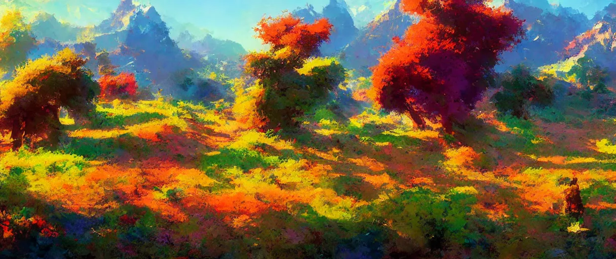 Prompt: A colorful landscape photo by Craig Mullins