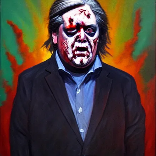 Prompt: steve bannon as a zombie, oil on canvas, by gurney, dramatic