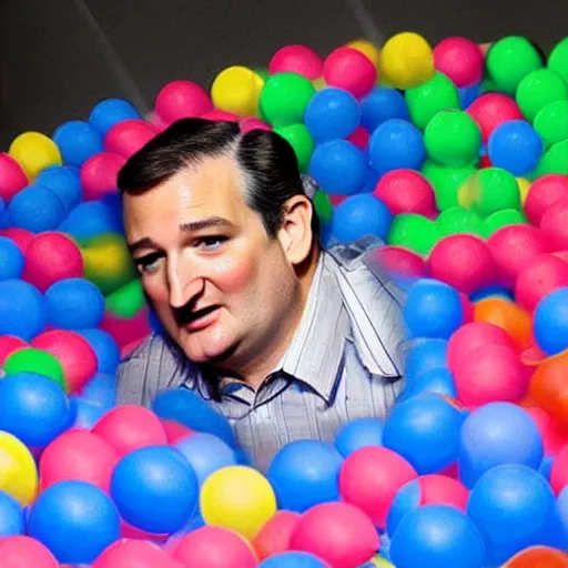 Prompt: Ted Cruz stuck inside a ball pit