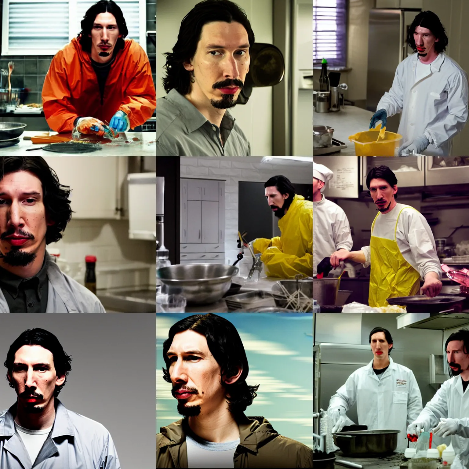 Prompt: adam driver in breaking bad as Jessie Pinkmen cooking meth