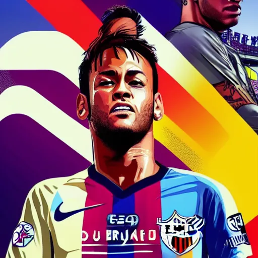 Prompt: Neymar in GTA V cover, rockstar games, no text,