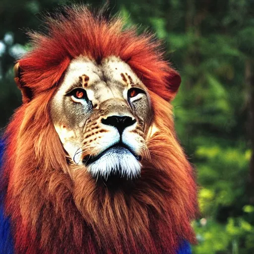 Prompt: photograph of a red and blue lion bleyblade