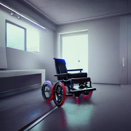 Image similar to futuristic gaming wheelchair, realistic, 8 k, trending on artstation, octane render, 4 k