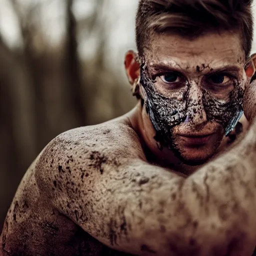 Prompt: ultra detailed photo of a man with many bloody arms covering his entire body, squirrels crawling out of pores on his skin