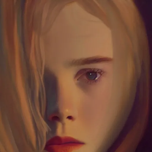 Image similar to silhouette of a Elle Fanning gazing in a mirror, pitch black room, extremely detailed masterpiece, oil on canvas, low-key neon lighting, realist, artstation, Blade Runner 2049, Roger Deakin’s cinematography, by J. C. Leyendecker and Peter Paul Rubens and Stephen Bauman,