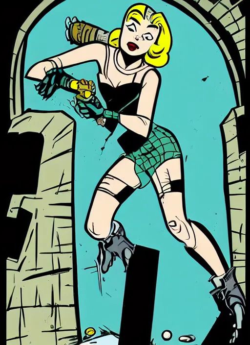 Image similar to a portrait of a pretty sewer punk young lady by darwyn cooke