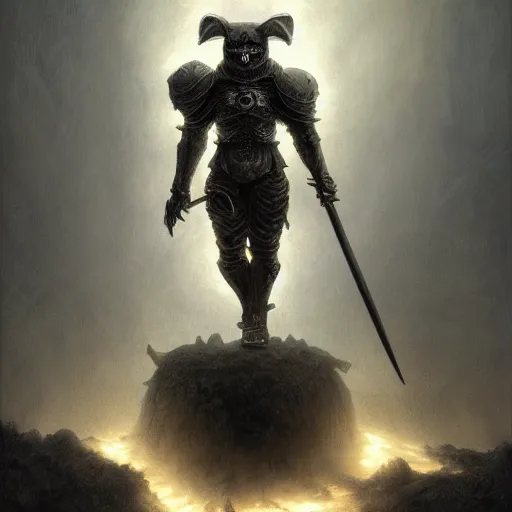 Image similar to berserk skullknight black armor, anthropomorphic shiba inu, shiba inu face, stuning 3 d render, masterpiece, glowing black aura, foggy dark graveyard, by donato giancola and greg rutkowski and wayne barlow and zdzisław beksinski, realistic face