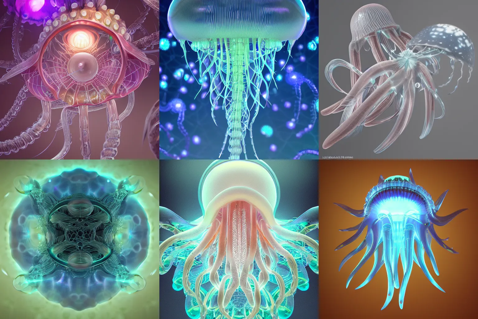 Prompt: intricate anime oreimo, jellyfish bio-mechanical bio-luminescence, octane render, trending on artstation, hyper realism, 8k, fractals, pattern
