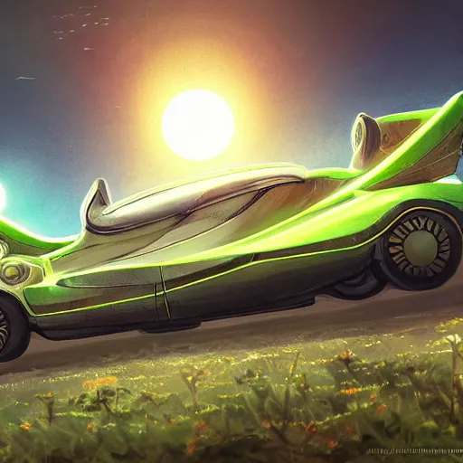 Prompt: solarpunk hovercar, clean energy, green technology, batoidea shape, sunny day, futurism, intricate, engines, glow, highly detailed, peaceful, utopia, digital painting, artstation, concept art, smooth, sharp focus, epic landscape, art by akihiko yoshida and tim mcburnie and anato finnstark