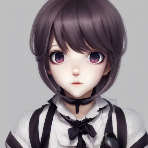 Image similar to Young Maid anime girl, realistic shaded Perfect face, fine details, realistic shaded lighting, fabulous, detailed lashes, Ilya Kuvshinov, Range Murata, IAMAG premiere