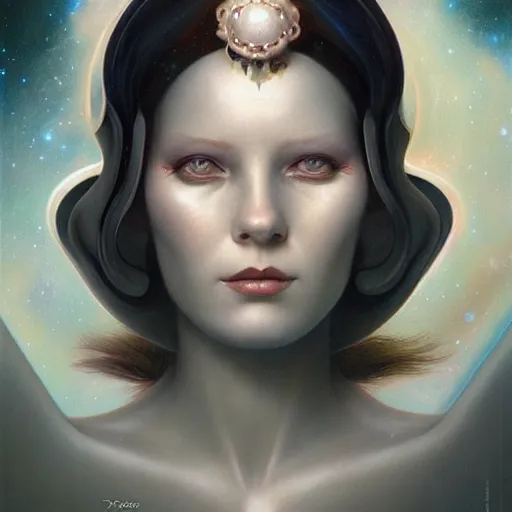 Image similar to a beautiful portrait of a cosmic goddess by Jim Burns and Tom Bagshaw