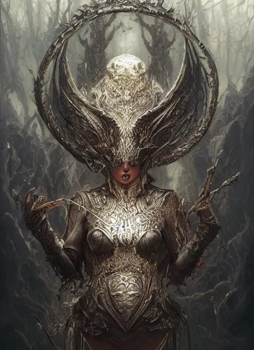 Image similar to full portrait of dancerwarden, black metal shiny skin. intricate, elegant, highly detailed, centered, digital painting, artstation, concept art, smooth, sharp focus, illustration, artgerm, tomasz alen kopera, peter mohrbacher, donato giancola, joseph christian leyendecker, wlop, frank frazetta