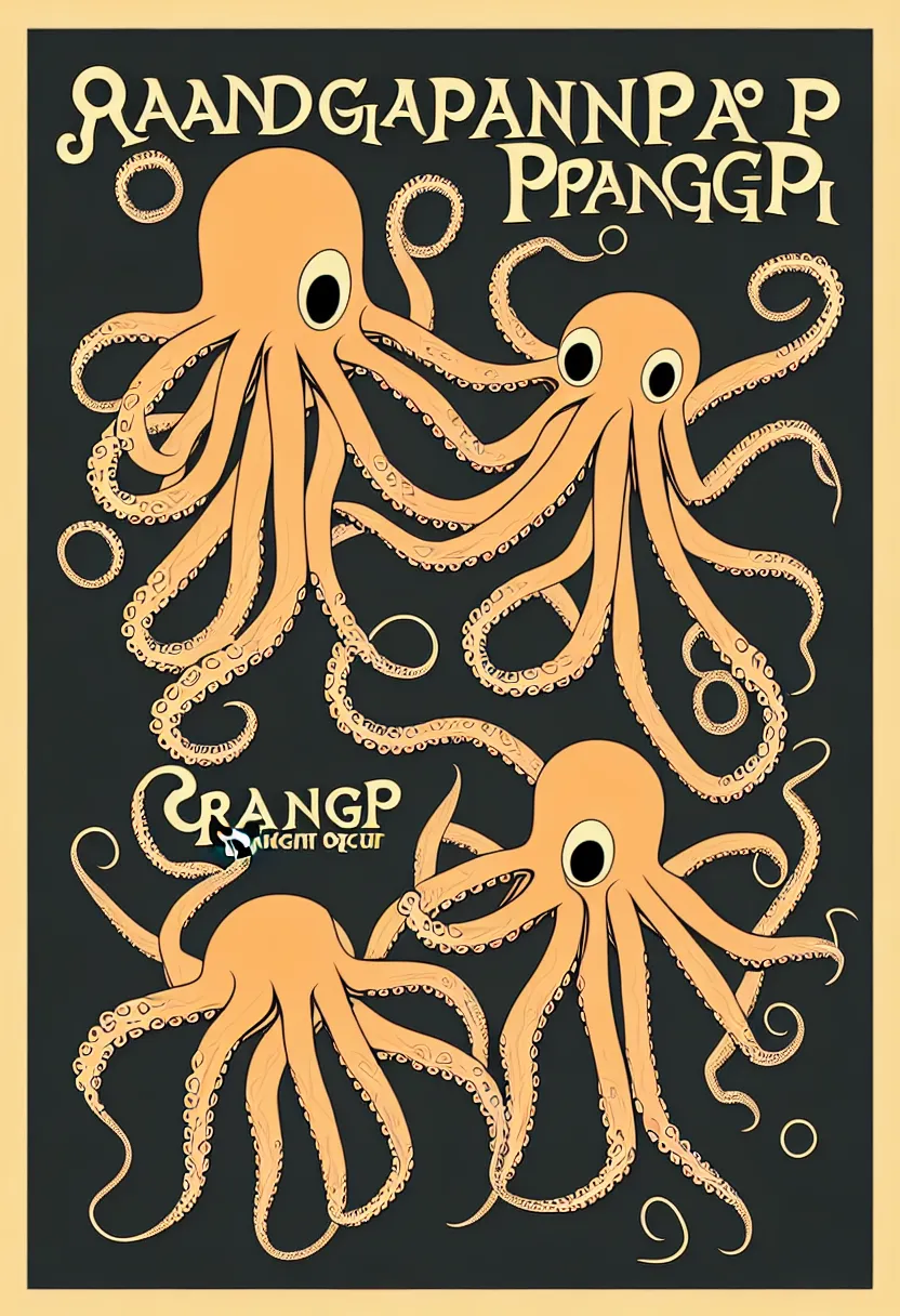 Prompt: concert poster for the band 'GrandpaFinger', symmetrical octopus wearing a top hat, vector art, 8k, highly detailed illustration