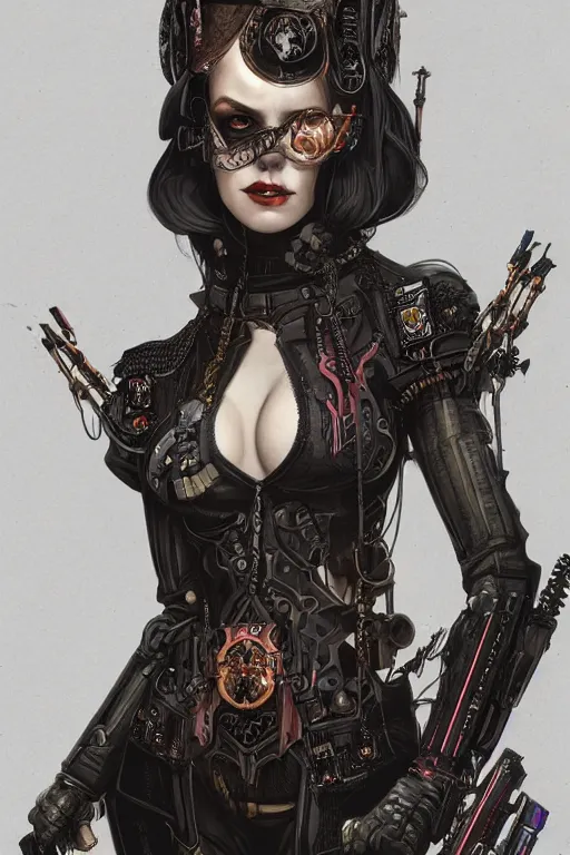 Image similar to portrait of beautiful gothic Margo Robbie, cyberpunk, Warhammer, highly detailed, artstation, illustration, art by Gustav Klimt