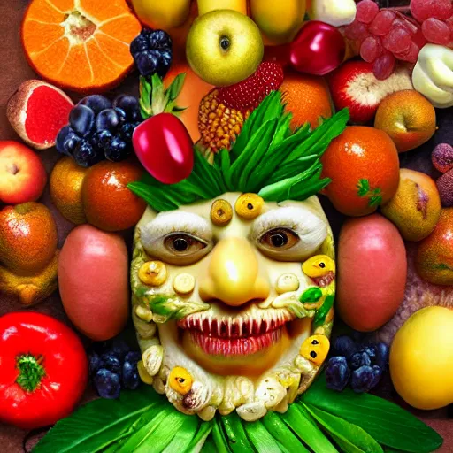 Image similar to giuseppe arcimboldo it, made with fruits, unreal engine