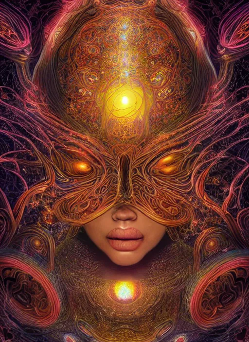 Prompt: a intricate ornate psychedelic image of a black hole with lightning emerging from it, digital art by artgerm, alex grey, dan mumford, felix kelly, psychedelic art, psychedelic, fractalism, fractals, sacred geometry, trending on artstation, hyper - realism, highly detailed, cgsociety, octane render, raytracing, 3 d