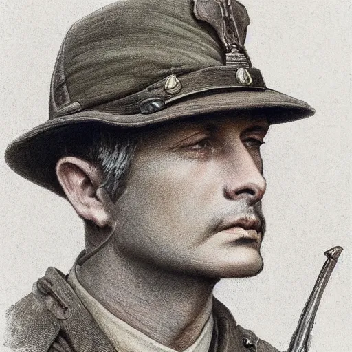 Image similar to a detailed photorealistic sepia - toned color line drawing of a 1 9 1 7 worried clean - shaven british lieutenant in detailed field gear not wearing a hat in wadi rum, ultra realistic, painted, intricate details, lovecraft, atmospheric, dark, horror, brooding, highly detailed, by clyde caldwell