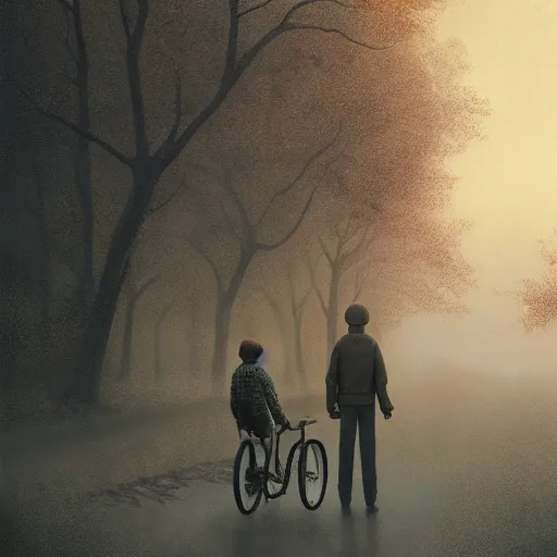 Prompt: the stranger things poster by Aron Wiesenfeld and beksincki, cinematic, detailed illustration, nature, fog, dark colors, suspense, intricate, 8k