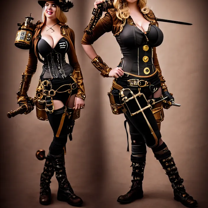 Prompt: full body photograph of a kate upton as a steampunk warrior. extremely detailed. dslr. 3 5 mm.