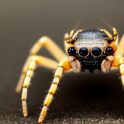 Image similar to macro lens photo of a spider, dynamic lighting, photorealistic, ultra detailed, stunning visuals, blur, studio photo, studio quality lighting, 8 k