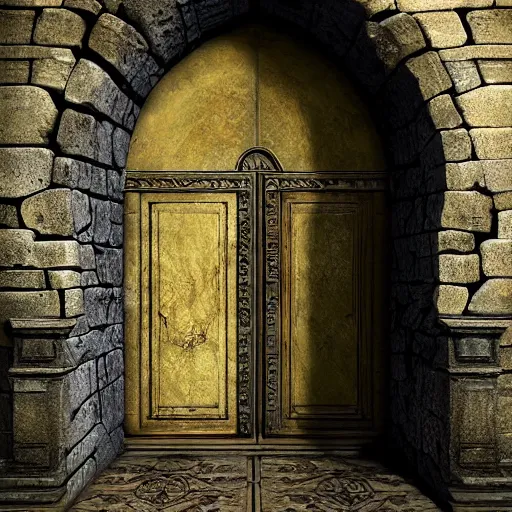 Image similar to beautiful matte painting of the grand ancient stone door, fantasy, sharp focus