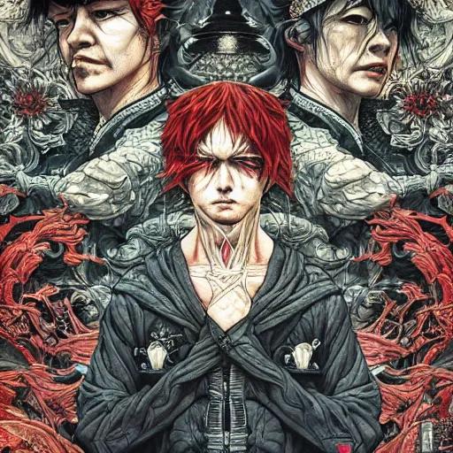 Image similar to 🏴🏴☠🤬, symmetrical, intense, detailed, by bambang nurdianshyah, garis edelweiss, roby dwi antono and dan mumford, ayami kojima, takato yamamoto, barclay shaw, norman rockwel, karol bak, yukito kishiro