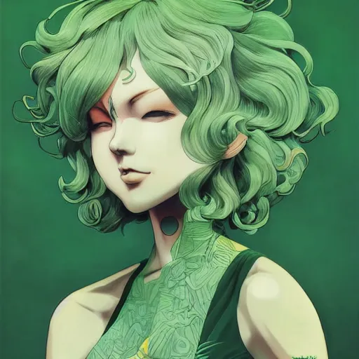 Prompt: tatsumaki with green hair, portrait art by ilya kuvshinov, detailed intricate art, sharp focus, 4 k hd