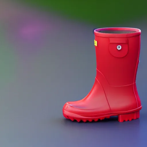 Image similar to digital art of a baby pig wearing red rainboots, 8 k render, octane render, saturated