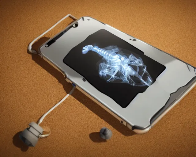 Prompt: x - ray photos of bionic phone, octane render, concept art, realistic, high details