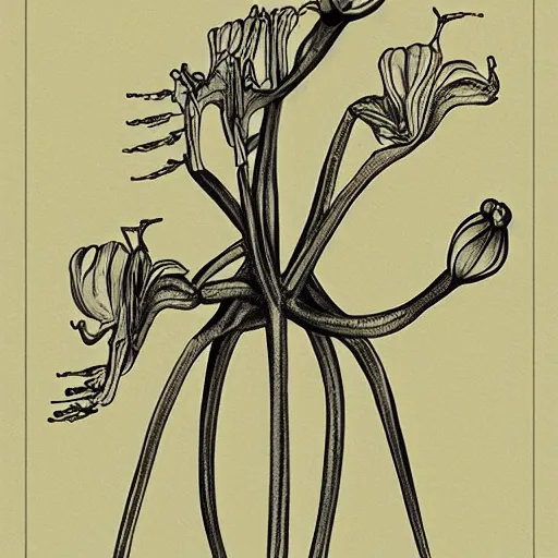 Prompt: “anatomical drawing of an alien orchid”