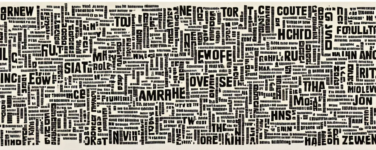 Prompt: a typographic painting of words and letters, by John Cage, oil paint, Concrete poetry, Fluxus, abstract, words, Highly Detailed
